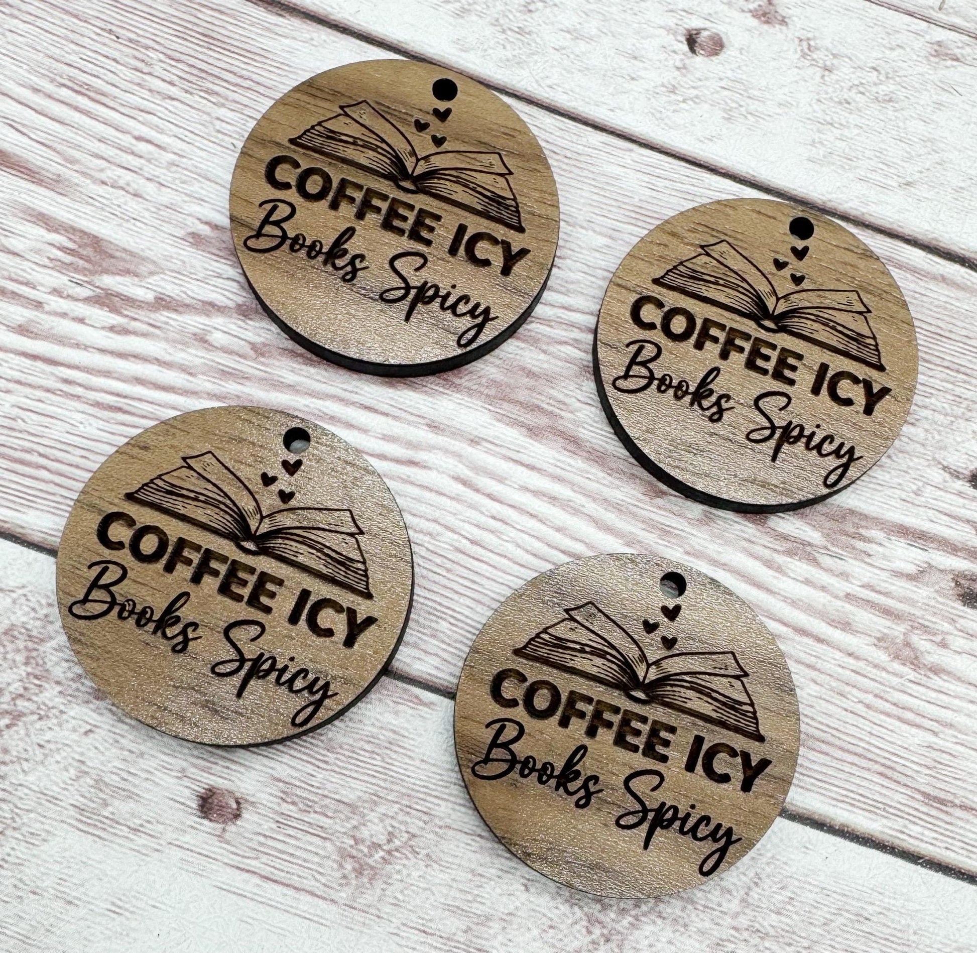 Coffee Icy Books Spicy Engraved Wood Earring Blanks, Finished Walnut Blank, DIY Jewelry Making