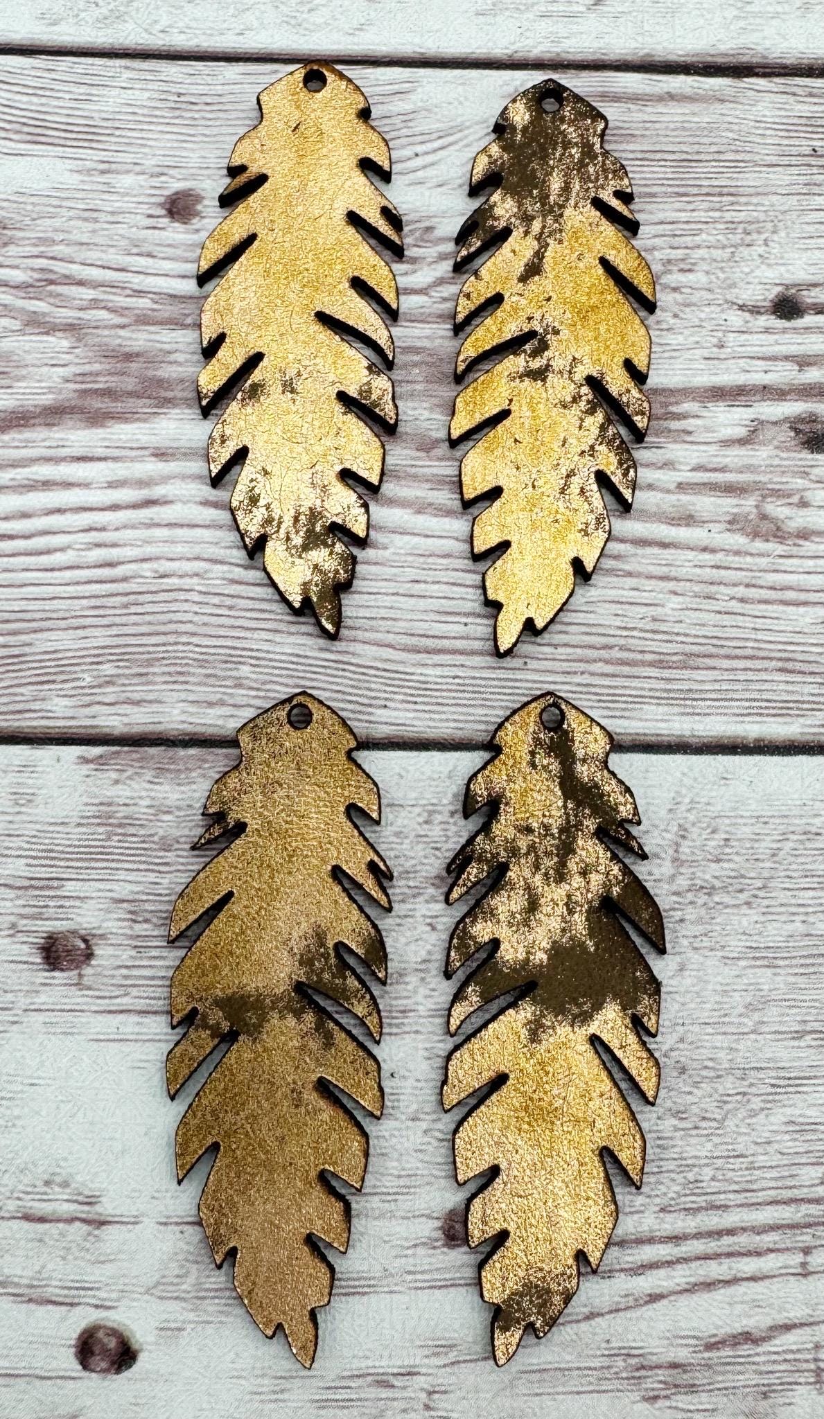 Rustic Metallic Vegetable Tanned Leather Boho Feather Earring Blanks, DIY Jewelry Making