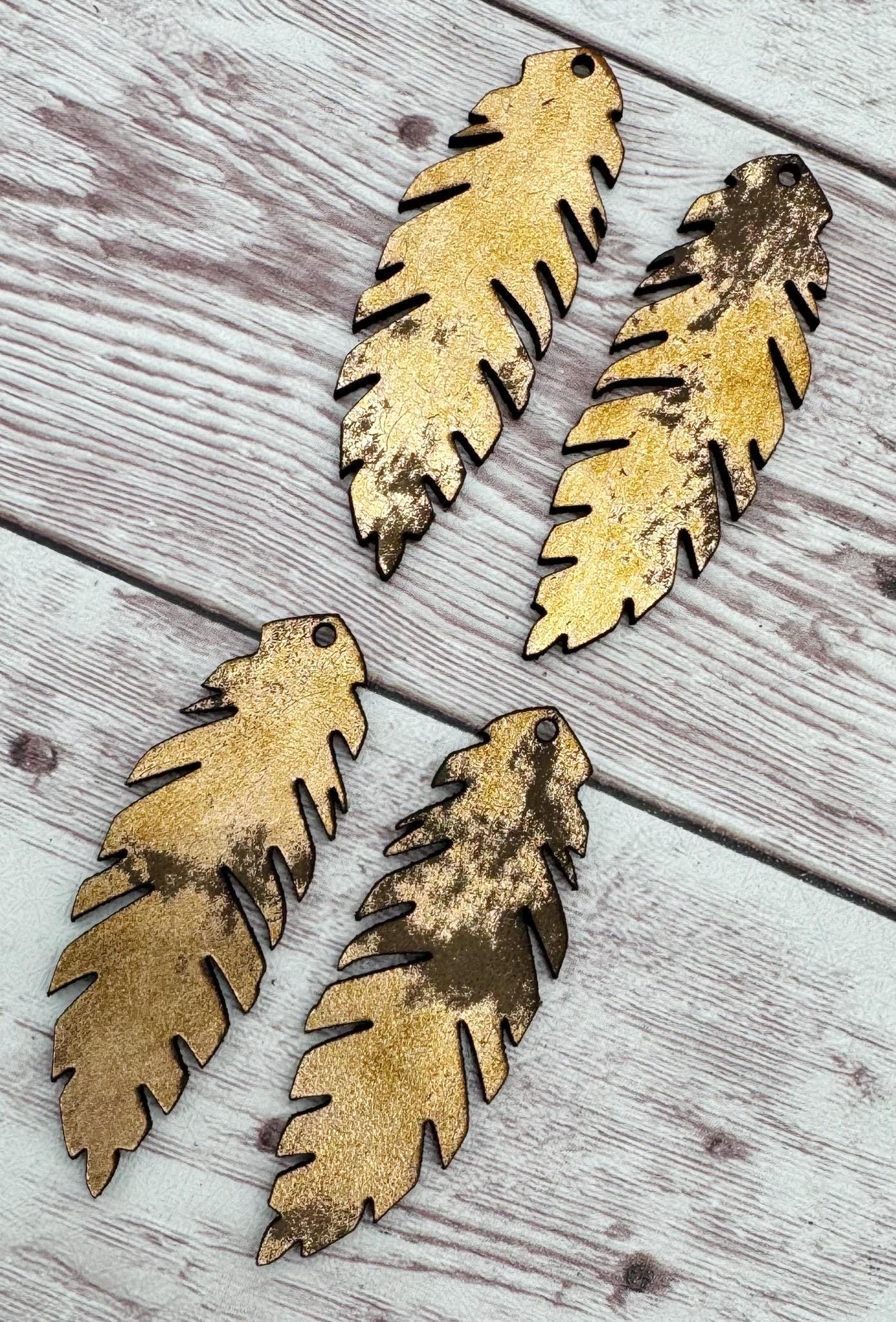 Rustic Metallic Vegetable Tanned Leather Boho Feather Earring Blanks, DIY Jewelry Making