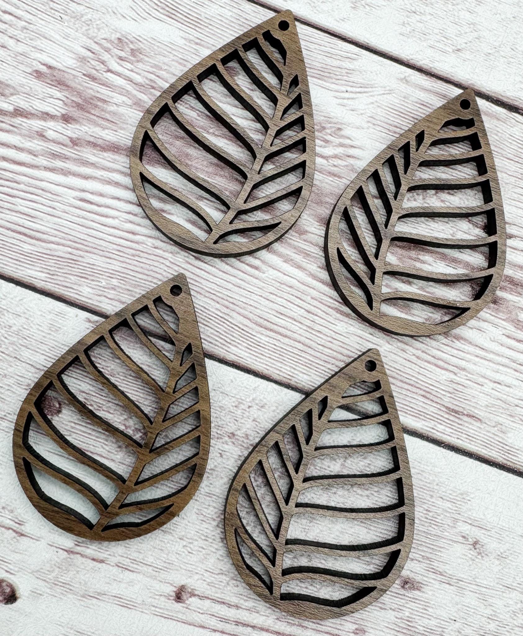 Wood Teardrop Leaf Cutout Earring Blanks, Finished Walnut Blank, DIY Jewelry Making