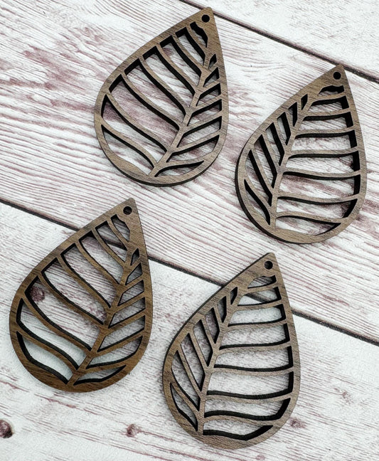 Wood Teardrop Leaf Cutout Earring Blanks, Finished Walnut Blank, DIY Jewelry Making