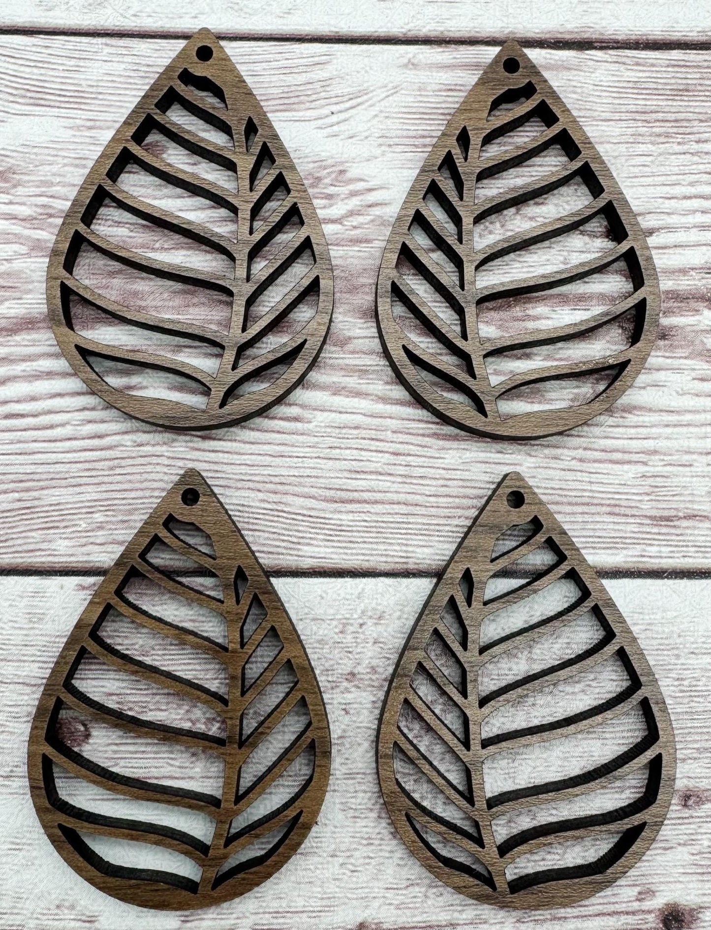Wood Teardrop Leaf Cutout Earring Blanks, Finished Walnut Blank, DIY Jewelry Making