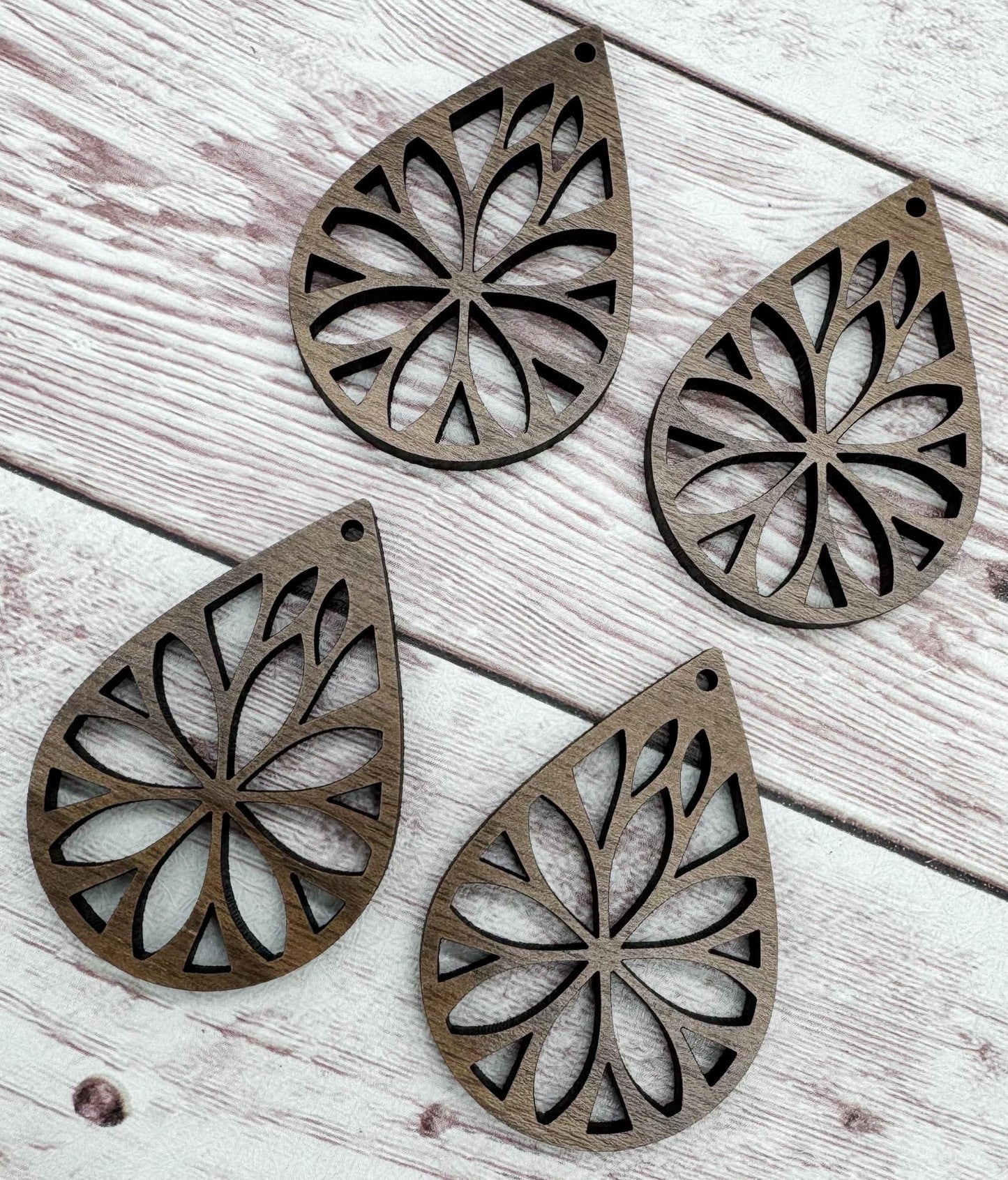 Wood Teardrop Flower Cutout Earring Blanks, Finished Walnut Blank, DIY Jewelry Making
