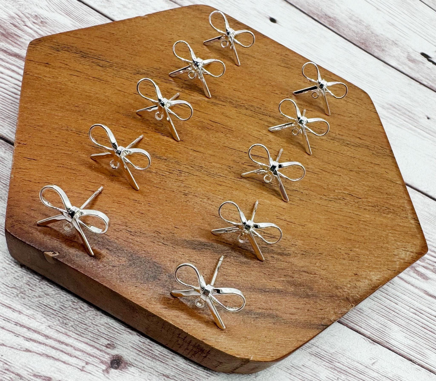 Dainty Silver Bow Stud Connectors, Jewelry Making, Earring Findings, Set of 5 Pair, DIY Jewelry Making