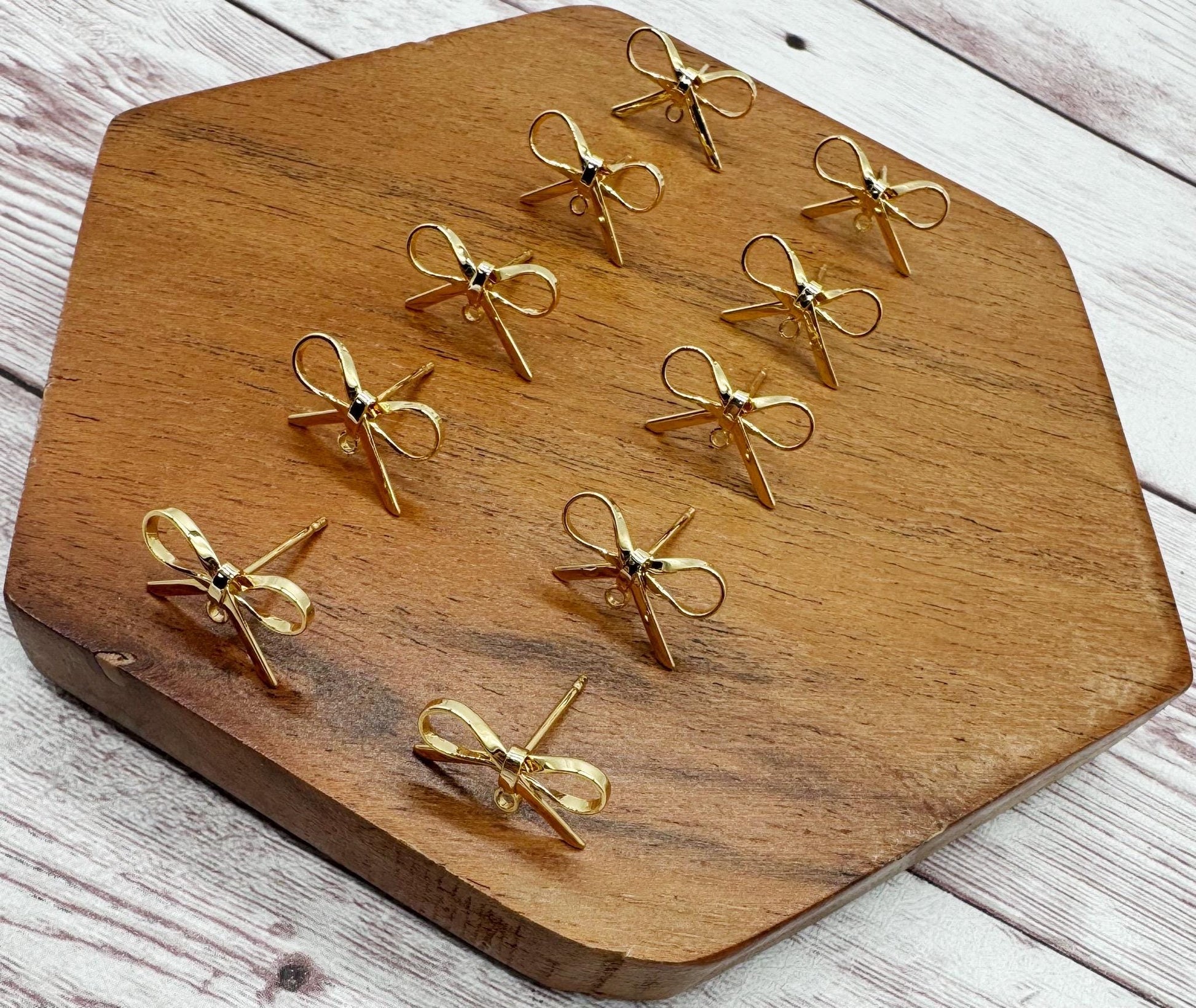 Dainty Gold Bow Stud Connectors, Jewelry Making, Earring Findings, Set of 5 Pair, DIY Jewelry Making