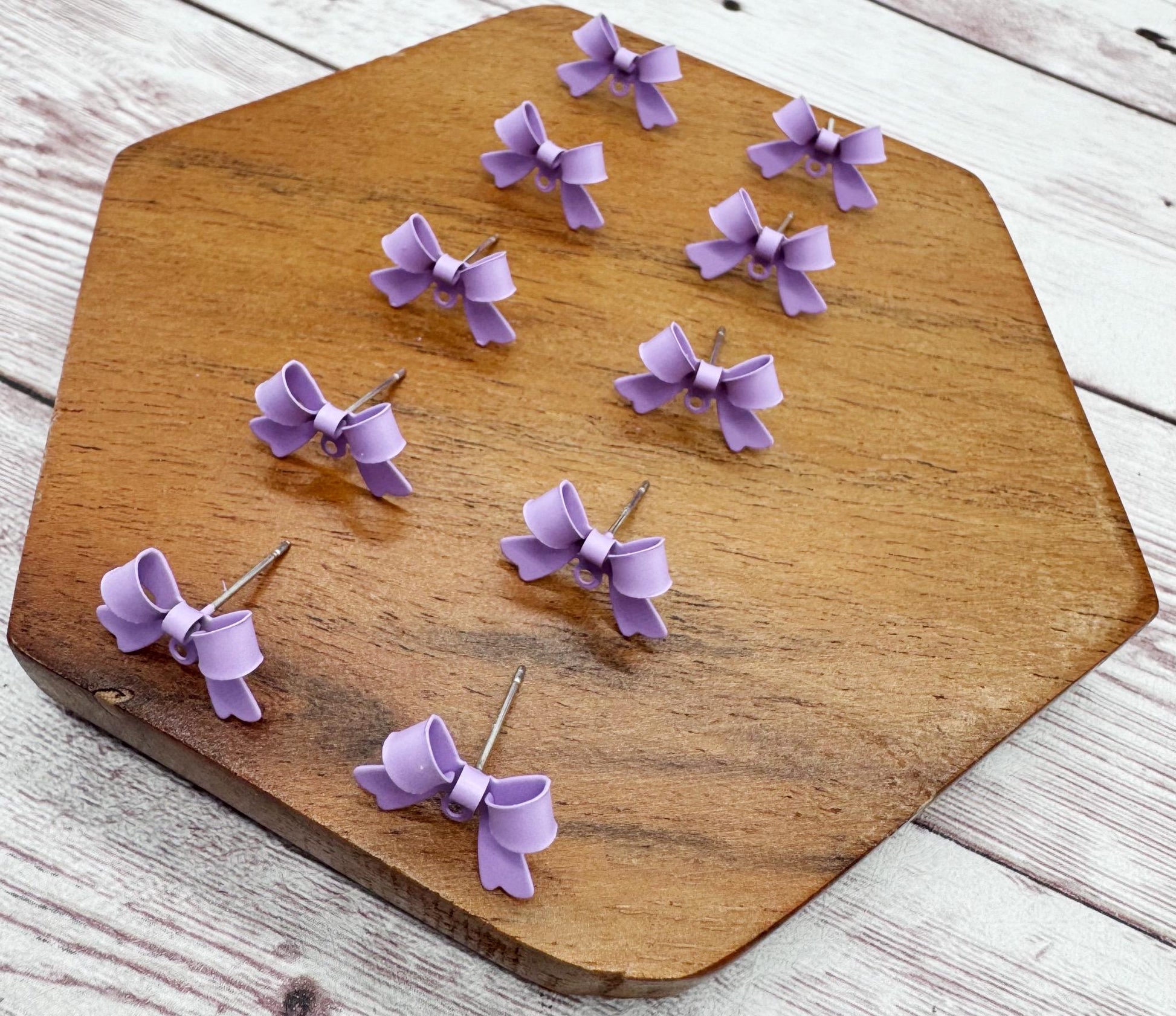 Lavender Bow Stud Connectors, Jewelry Making, Earring Findings, Set of 5 Pair, DIY Jewelry Making
