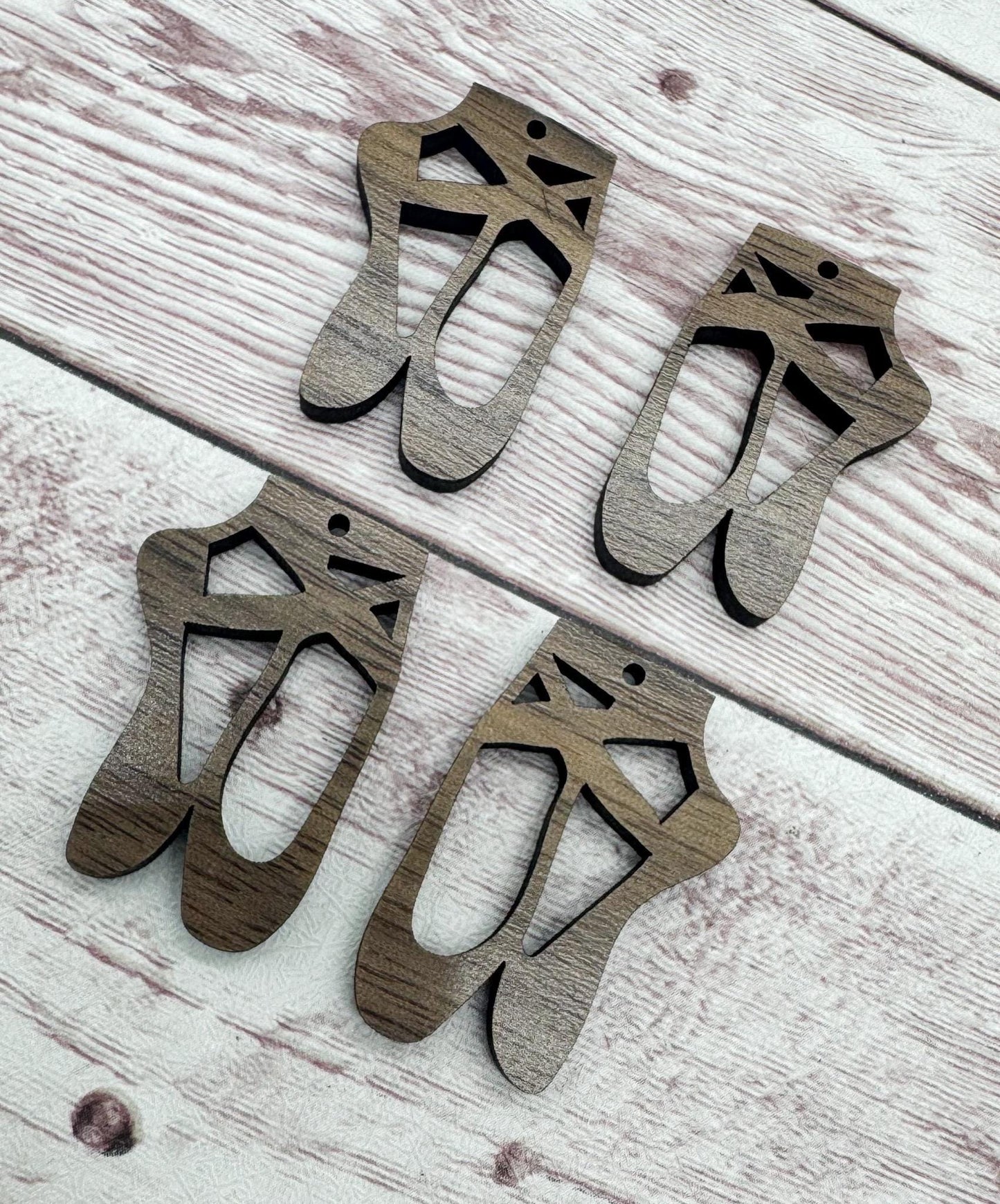 Set of 2 Pair Finished Walnut Ballet Shoes Slippers Dance Earring Blanks, DIY Jewelry Making