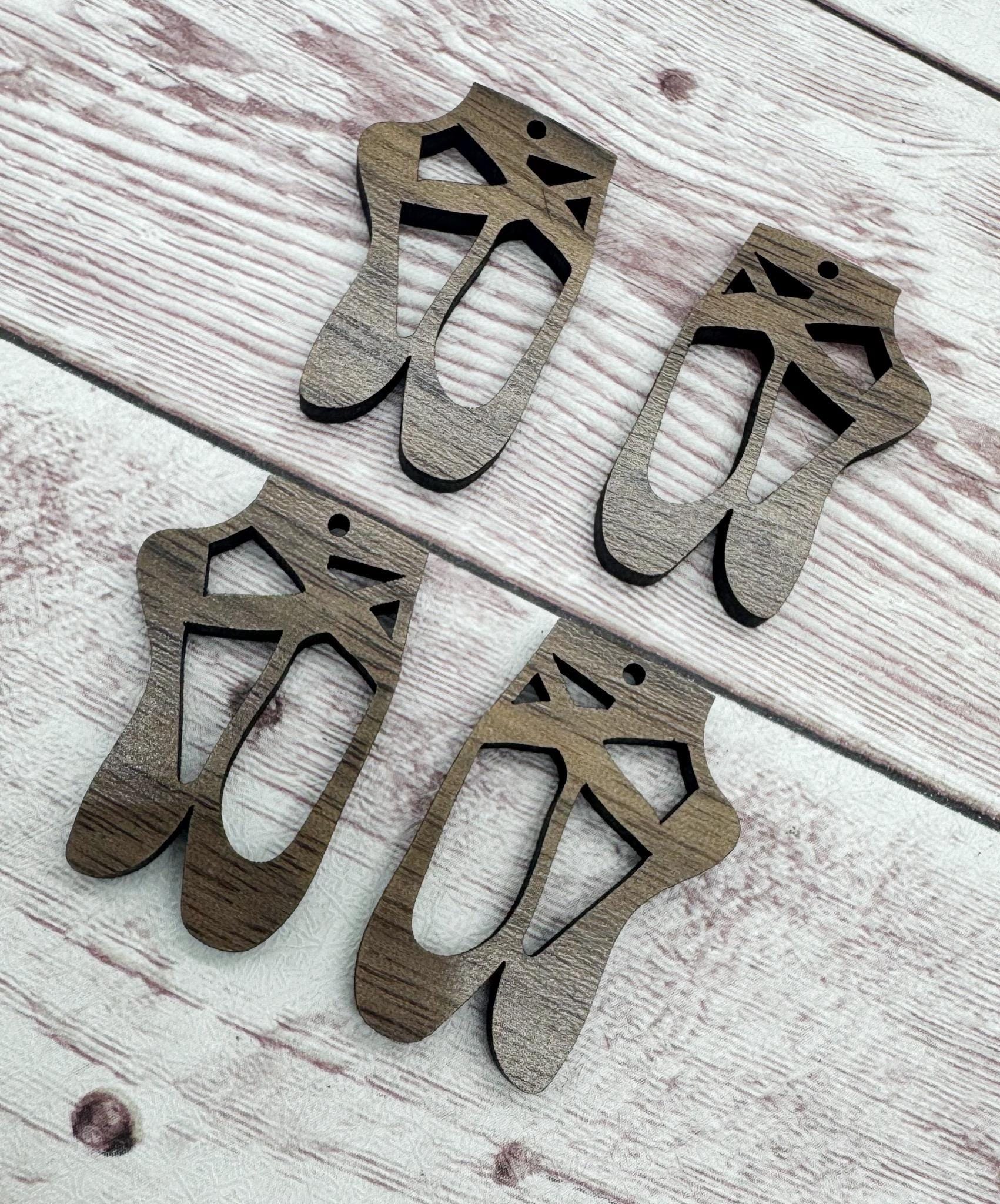 Set of 2 Pair Finished Walnut Ballet Shoes Slippers Dance Earring Blanks, DIY Jewelry Making