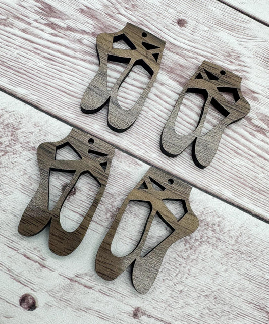Set of 2 Pair Finished Walnut Ballet Shoes Slippers Dance Earring Blanks, DIY Jewelry Making