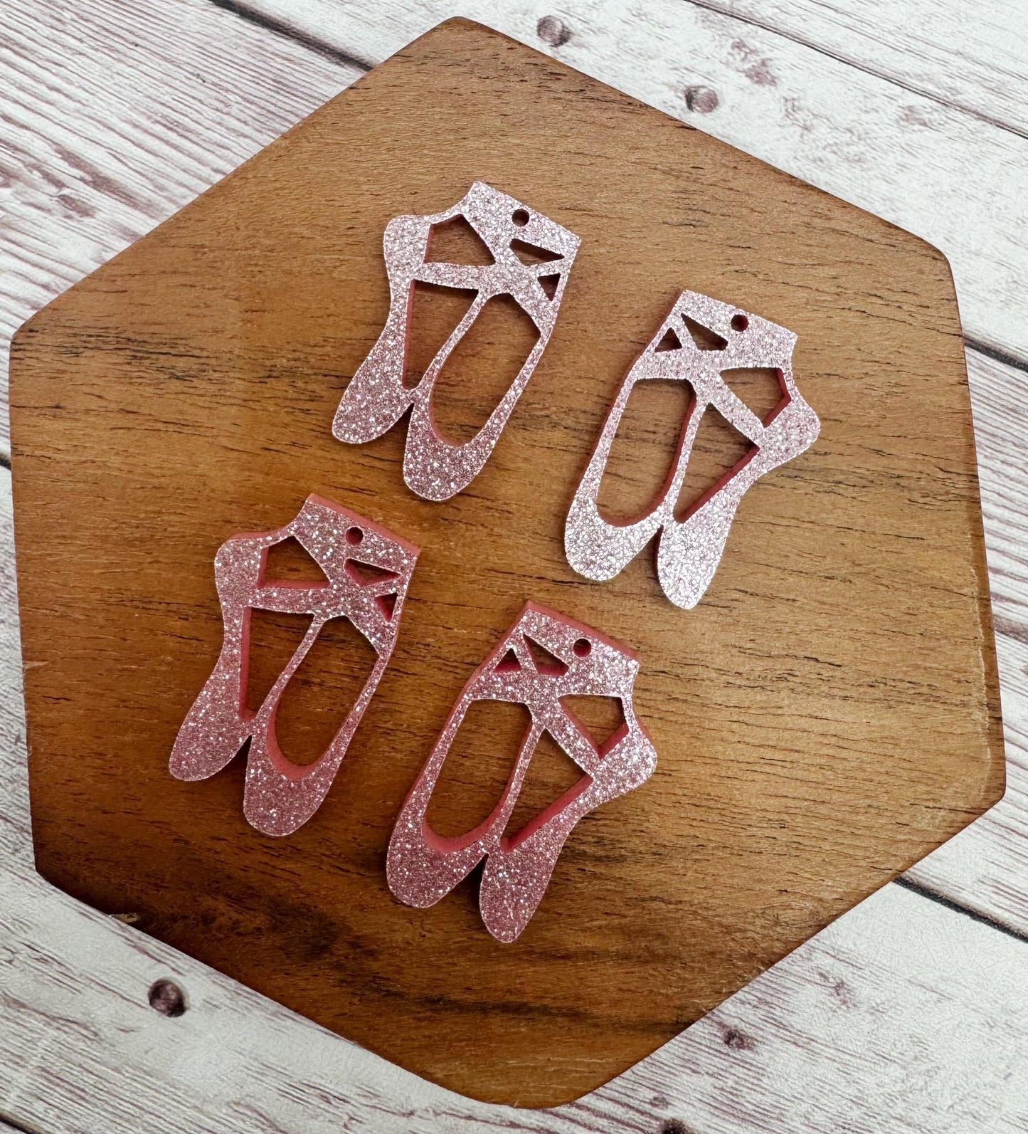 Set of 2 Pair Pink Shimmer Glitter Acrylic Ballet Shoes Slippers Dance Earring Blanks, DIY Jewelry Making
