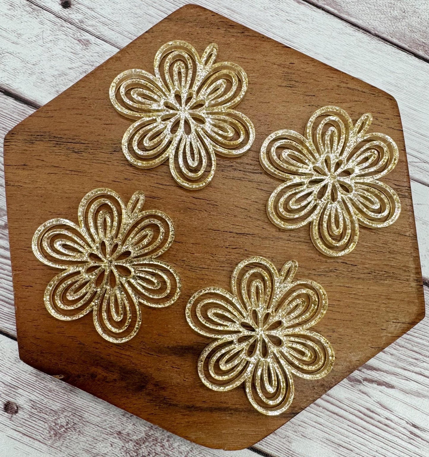Gold Shimmer Summer Spring Flower Acrylic Earring Blanks, DIY Jewelry Making