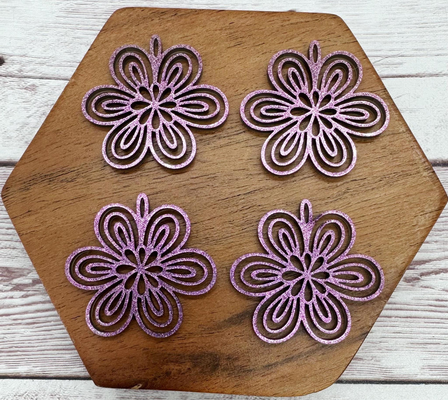 Dark Purple Shimmer Summer Spring Flower Acrylic Earring Blanks, DIY Jewelry Making