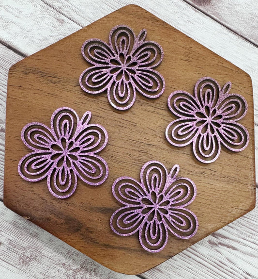 Dark Purple Shimmer Summer Spring Flower Acrylic Earring Blanks, DIY Jewelry Making