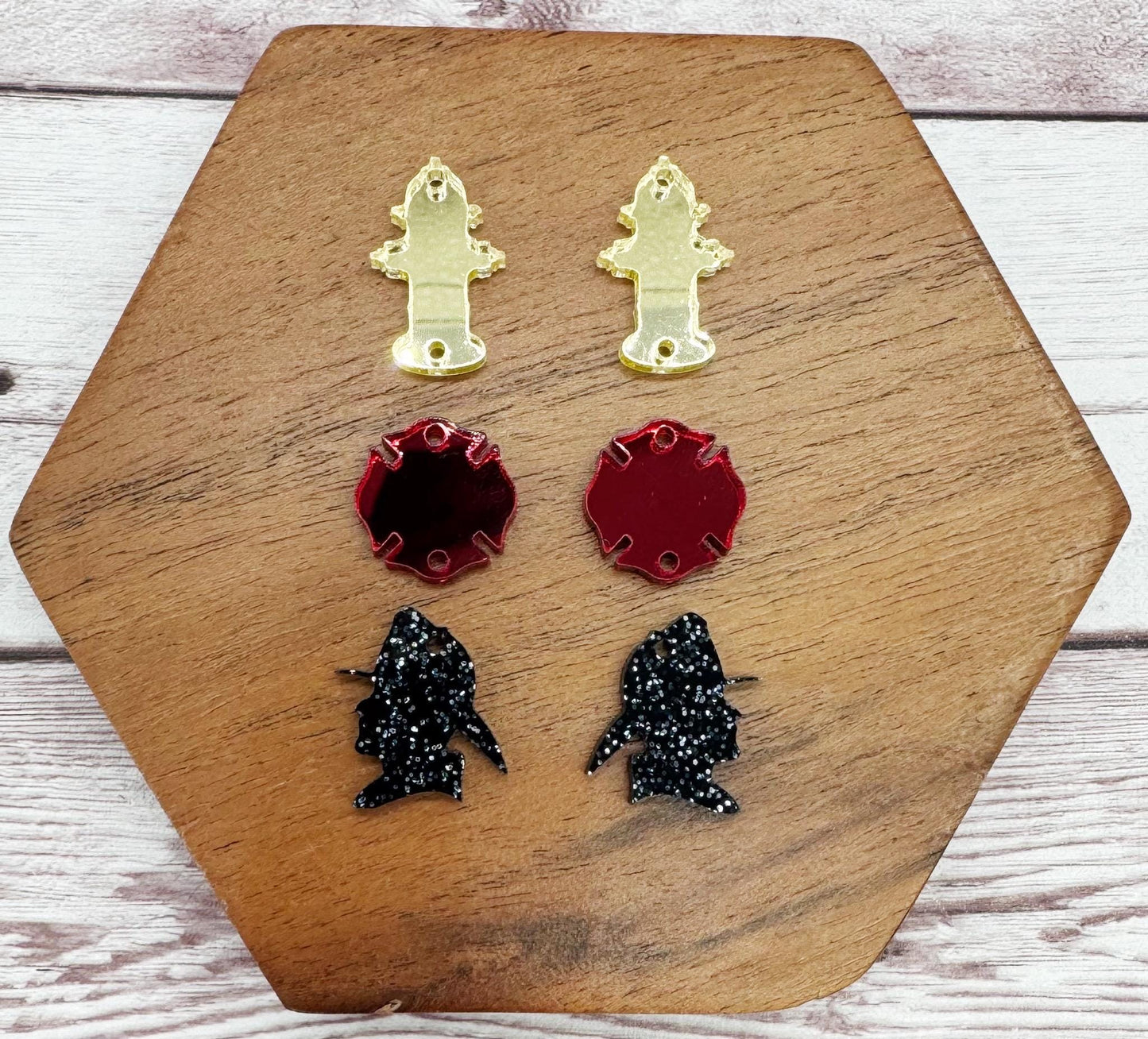 Fireman Firefighter Acrylic Trio Earring Blanks, DIY Jewelry Making