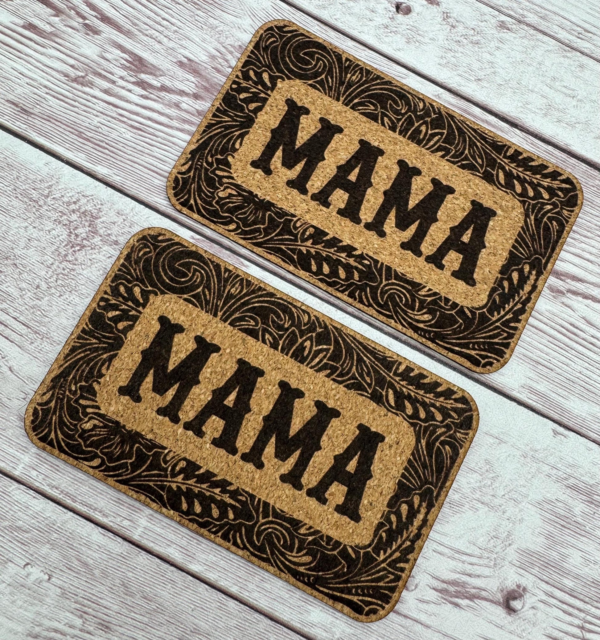 Western Tooled Mama Cork Hat Patch with Adhesive Backing, Hat Bar Making, DIY