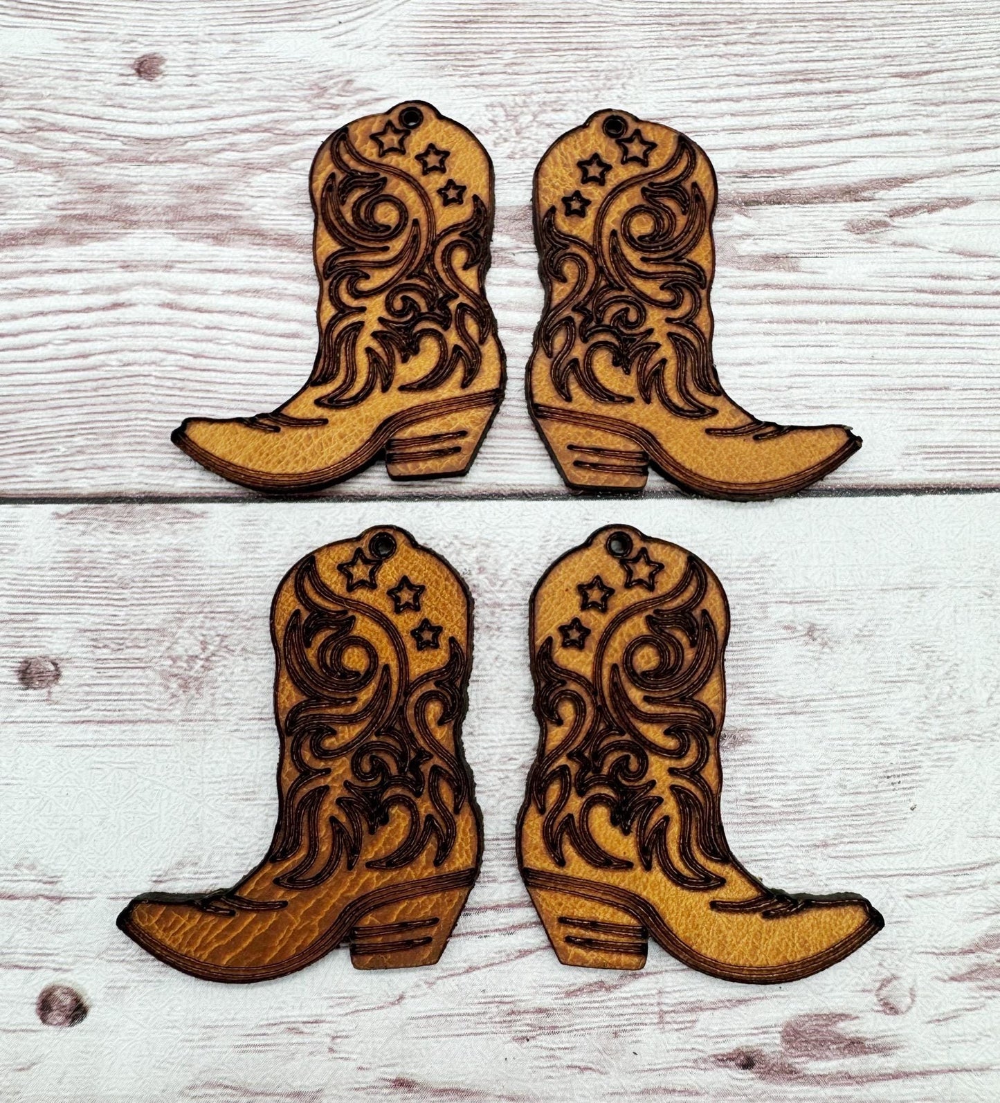 Engraved Vegetable Tanned Leather Western Cowboy Boot Earring Blanks, DIY Jewelry Making