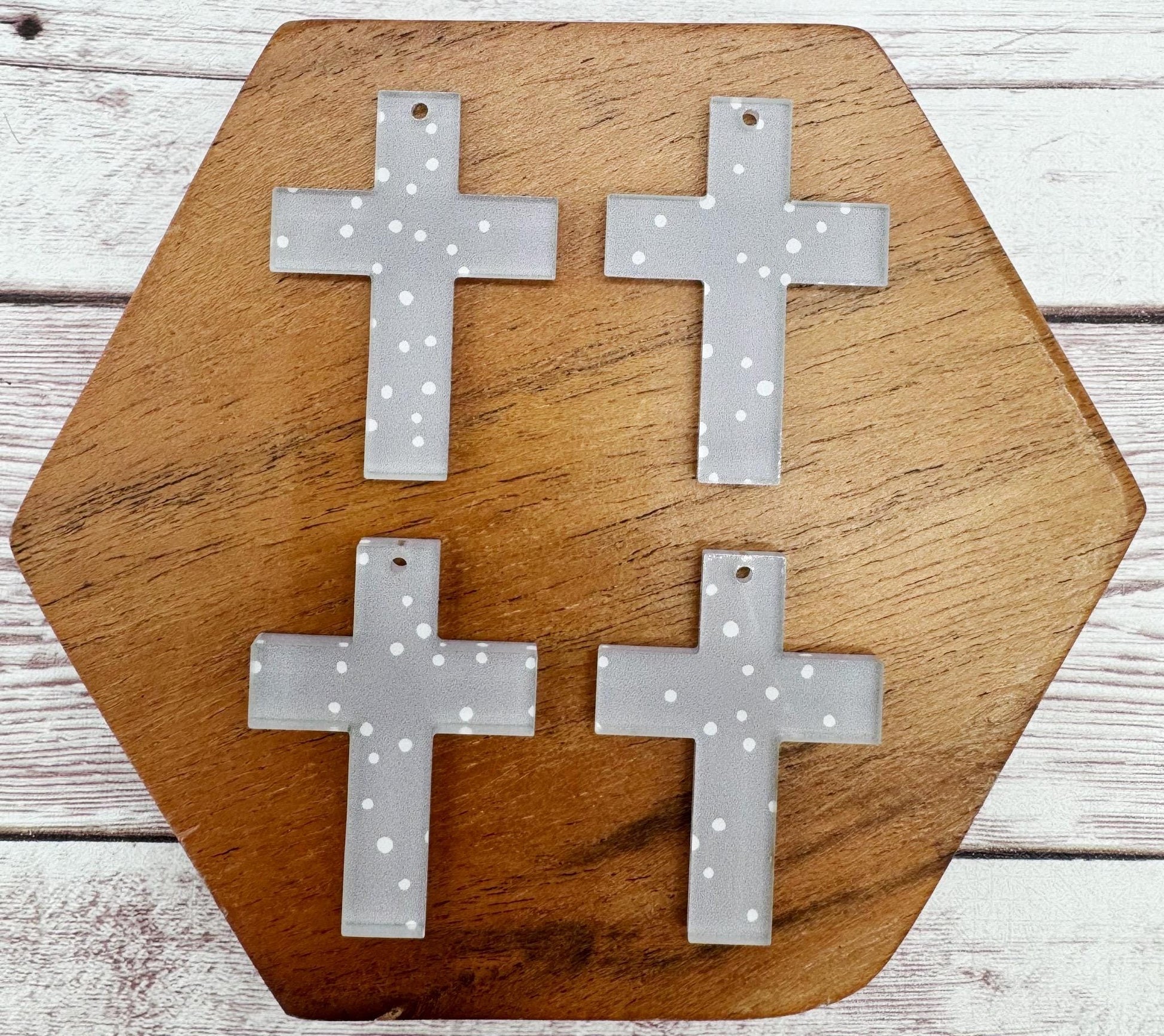 Patterned Purple Polka Dot Acrylic Cross Earring Blanks, DIY Jewelry Making