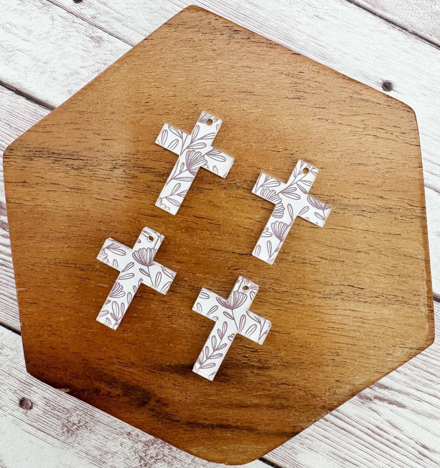 Set of 2 Pair Mini Purple and White Floral Acrylic Cross Earring Blanks DIY Jewelry Making