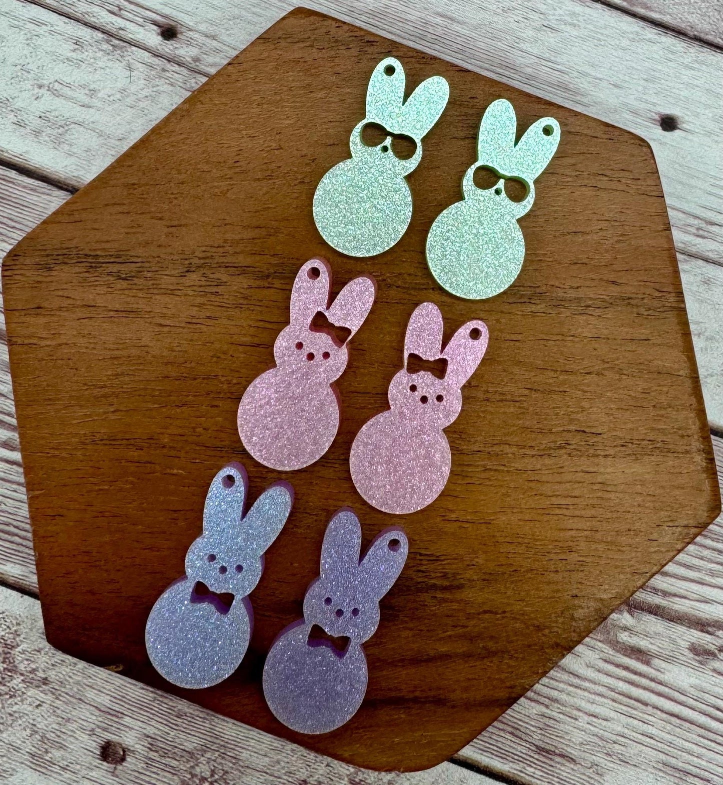 Set of 3 Pair Shimmer Glitter Cute Bunny Rabbit Easter Acrylic Earring Blanks DIY Jewelry Making