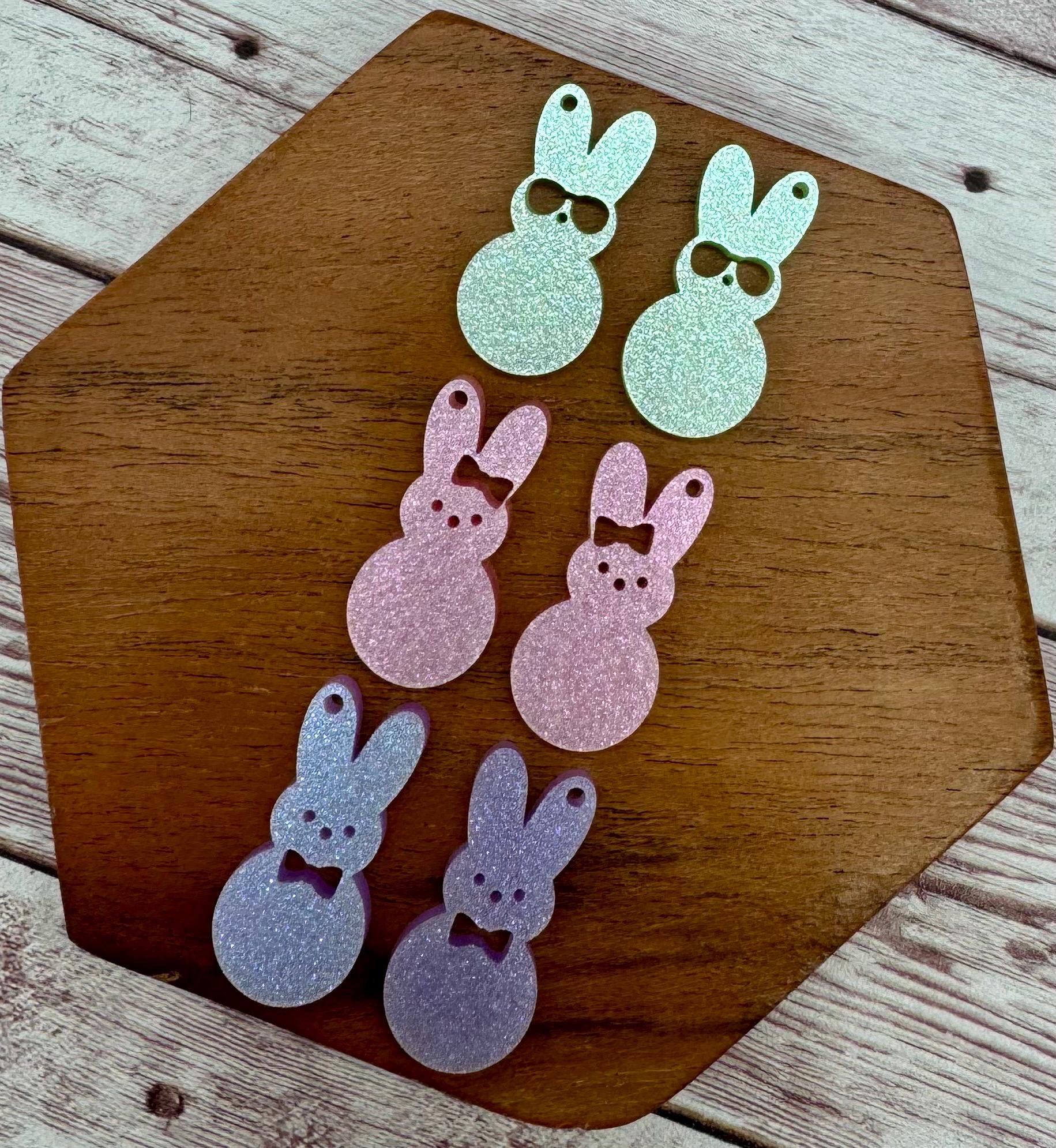 Set of 3 Pair Shimmer Glitter Cute Bunny Rabbit Easter Acrylic Earring Blanks DIY Jewelry Making