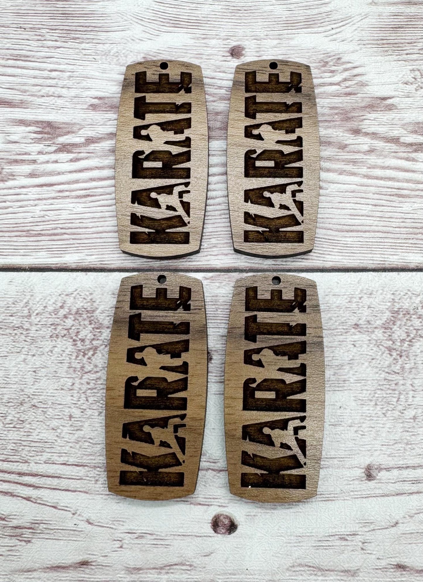 Wood Engraved Karate Bar Earring Blanks, Finished Walnut Blank, DIY Jewelry Making