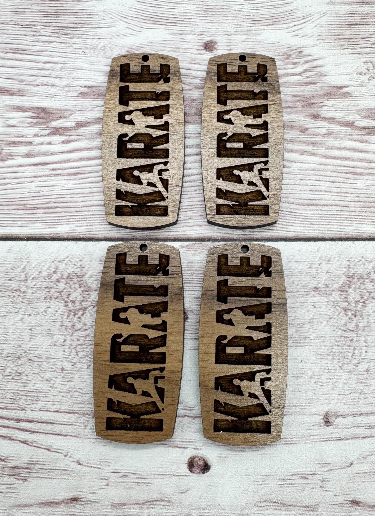 Wood Engraved Karate Bar Earring Blanks, Finished Walnut Blank, DIY Jewelry Making