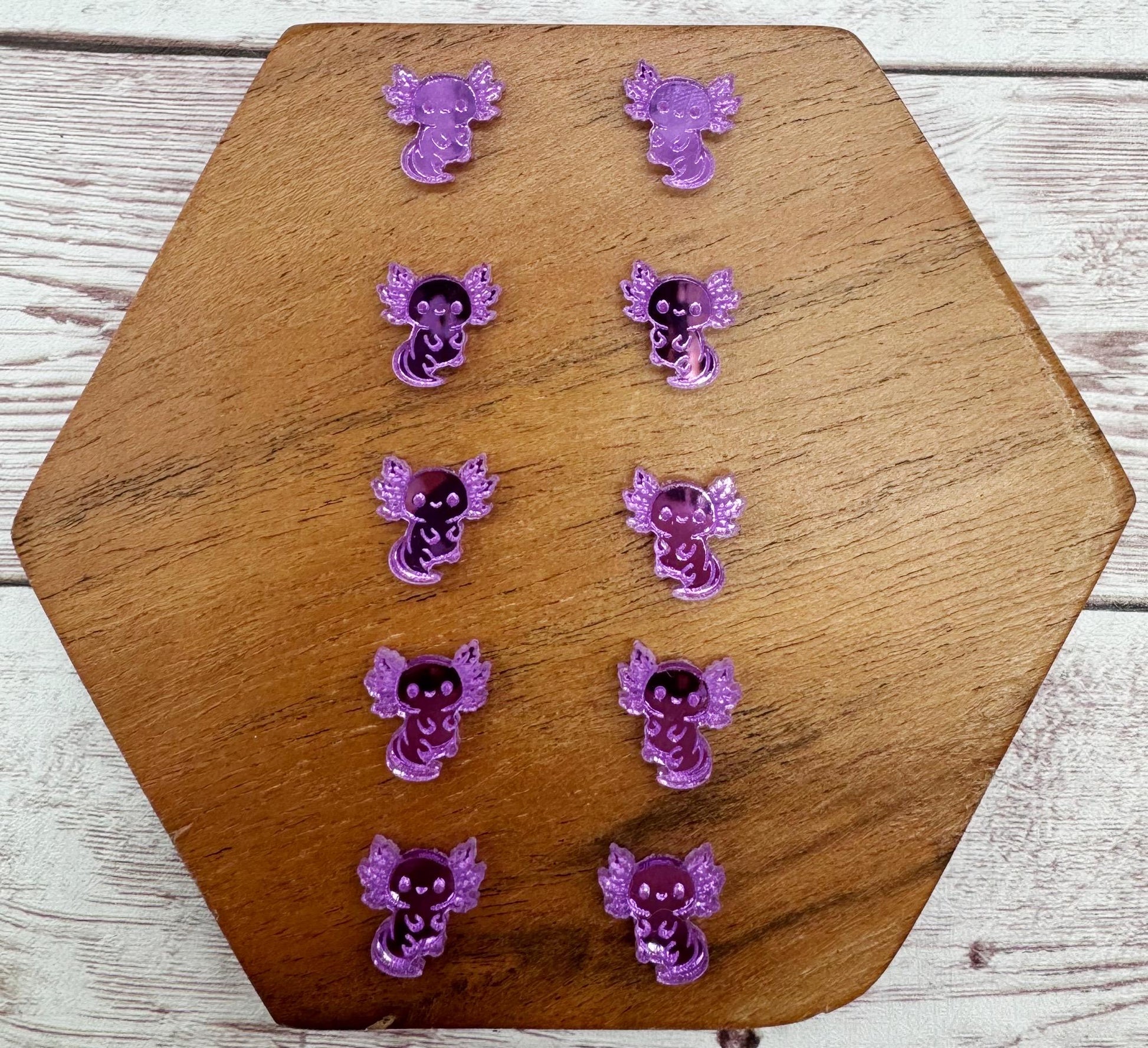 Axolotl Purple Mirrored Engraved Acrylic Stud Earring Blanks, Set of 5 Pair, DIY Jewelry Making