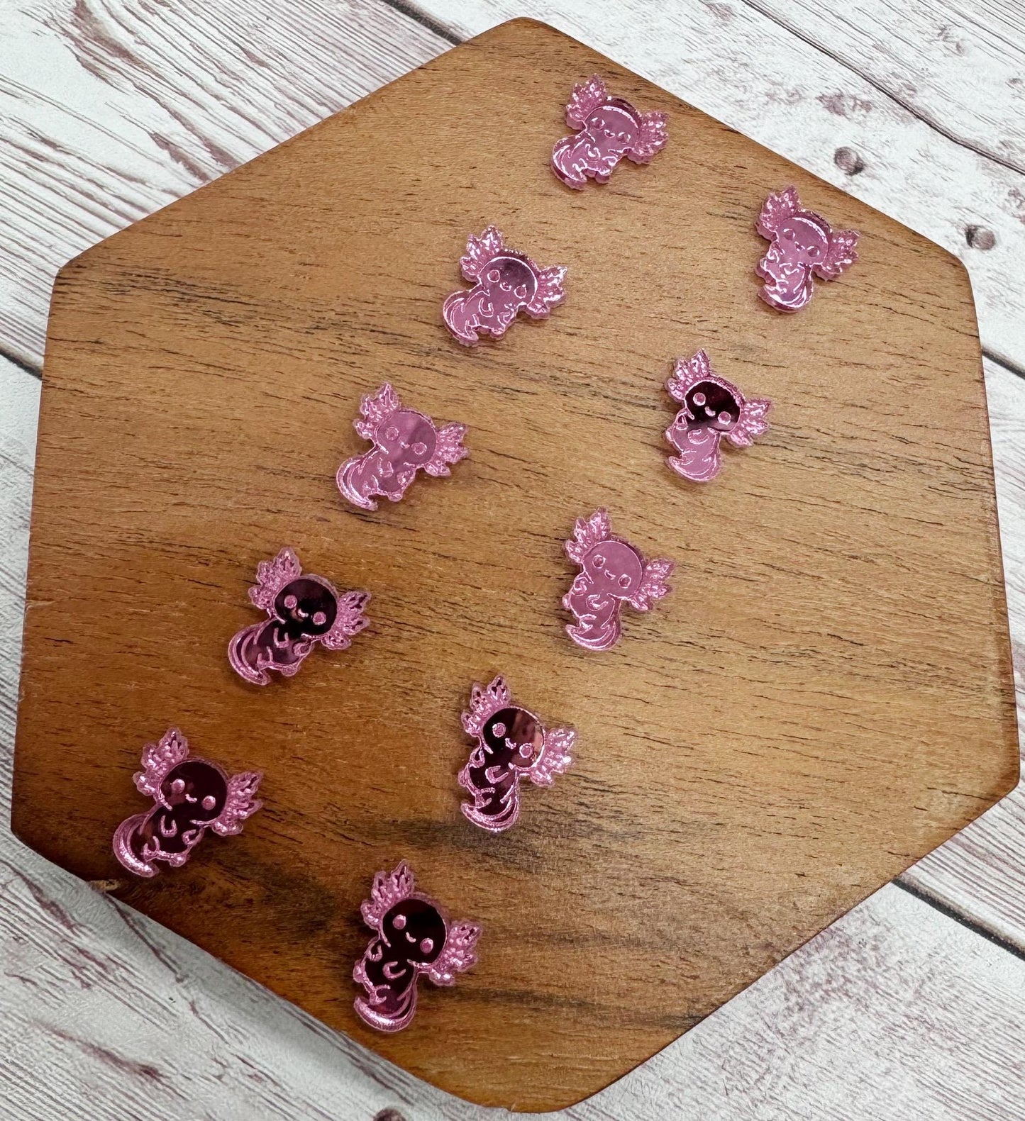 Axolotl Pink Mirrored Engraved Acrylic Stud Earring Blanks, Set of 5 Pair, DIY Jewelry Making