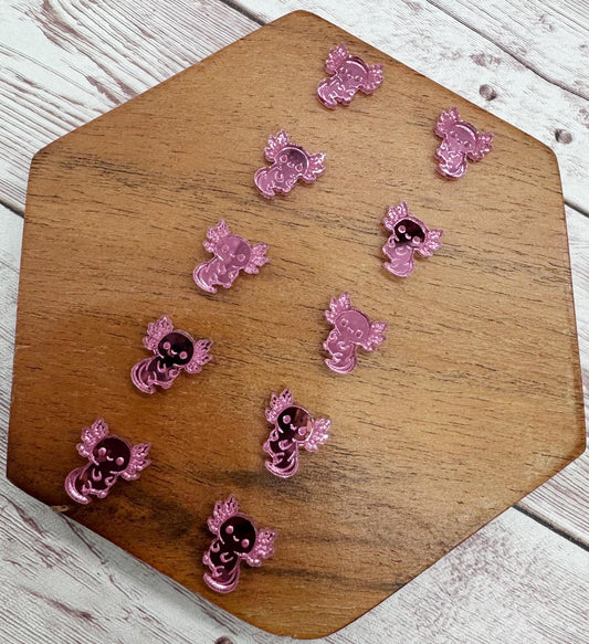 Axolotl Pink Mirrored Engraved Acrylic Stud Earring Blanks, Set of 5 Pair, DIY Jewelry Making