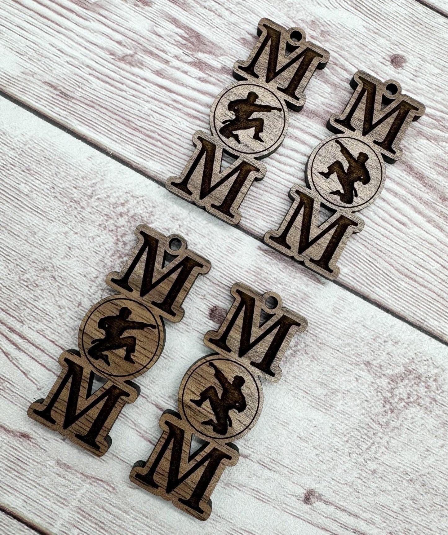 Wood Engraved Karate Mom Cutout Earring Blanks, Finished Walnut Blank, DIY Jewelry Making
