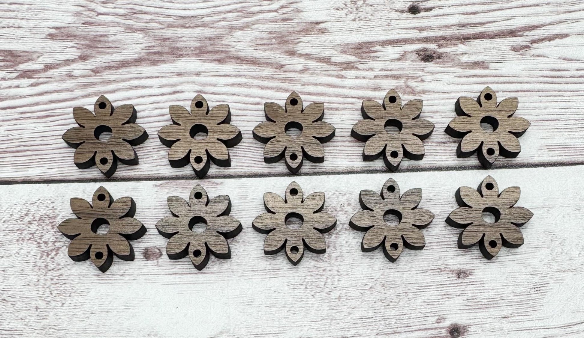 Finished Walnut Pointy Flower Connector Earring Blanks Set of 5 Pair DIY Jewelry Making