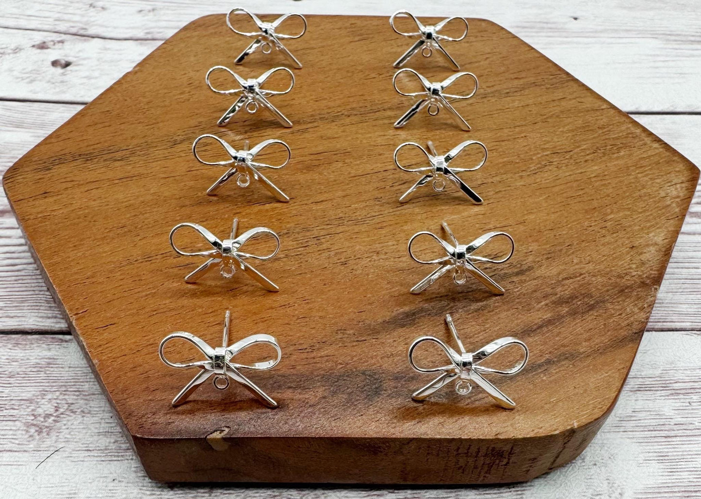 Dainty Silver Bow Stud Connectors, Jewelry Making, Earring Findings, Set of 5 Pair, DIY Jewelry Making