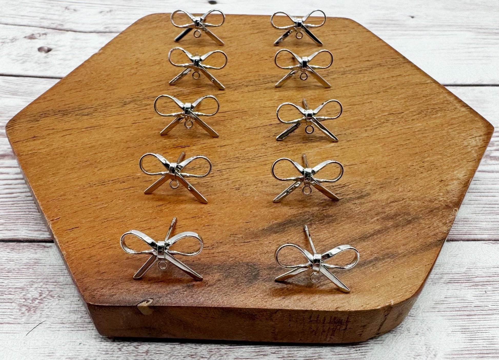 Dainty Platinum Bow Stud Connectors, Jewelry Making, Earring Findings, Set of 5 Pair, DIY Jewelry Making