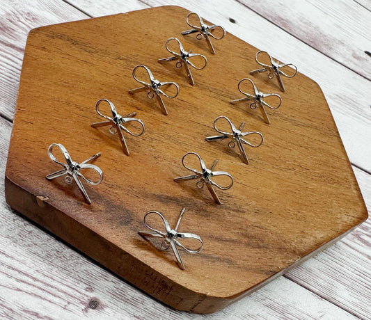 Dainty Platinum Bow Stud Connectors, Jewelry Making, Earring Findings, Set of 5 Pair, DIY Jewelry Making