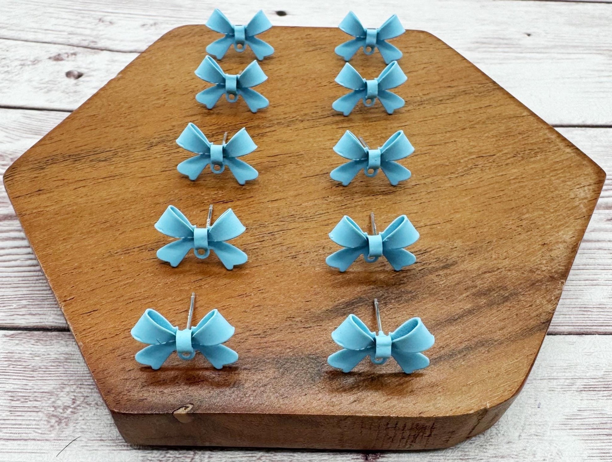 Sky Blue Bow Stud Connectors, Jewelry Making, Earring Findings, Set of 5 Pair, DIY Jewelry Making