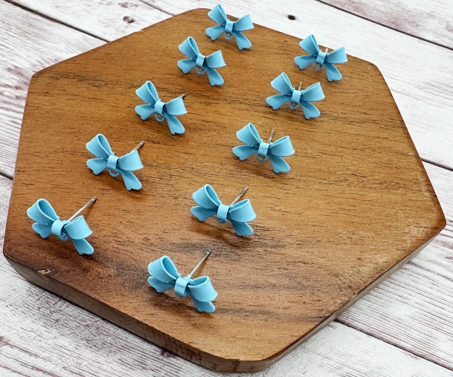 Sky Blue Bow Stud Connectors, Jewelry Making, Earring Findings, Set of 5 Pair, DIY Jewelry Making