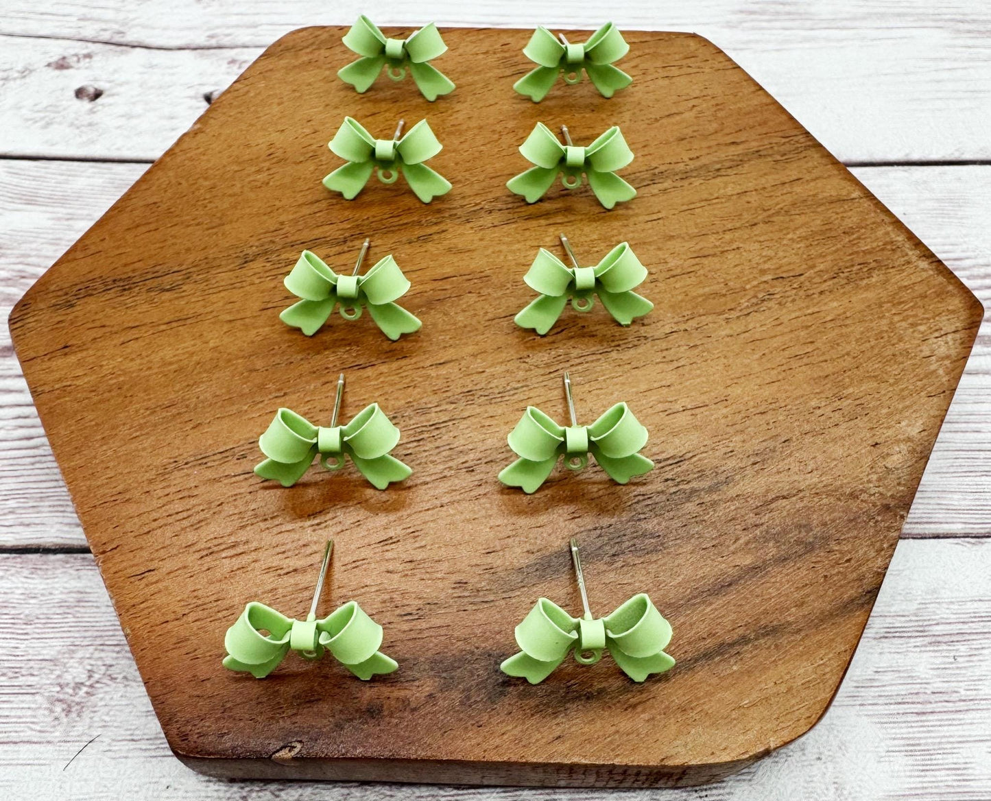 Light Green Bow Stud Connectors, Jewelry Making, Earring Findings, Set of 5 Pair, DIY Jewelry Making