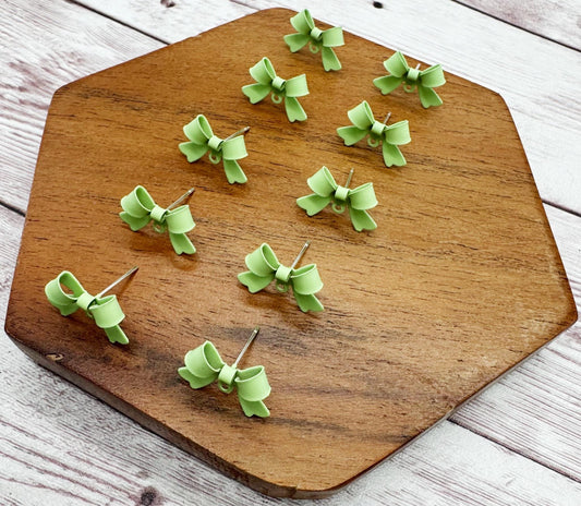 Light Green Bow Stud Connectors, Jewelry Making, Earring Findings, Set of 5 Pair, DIY Jewelry Making