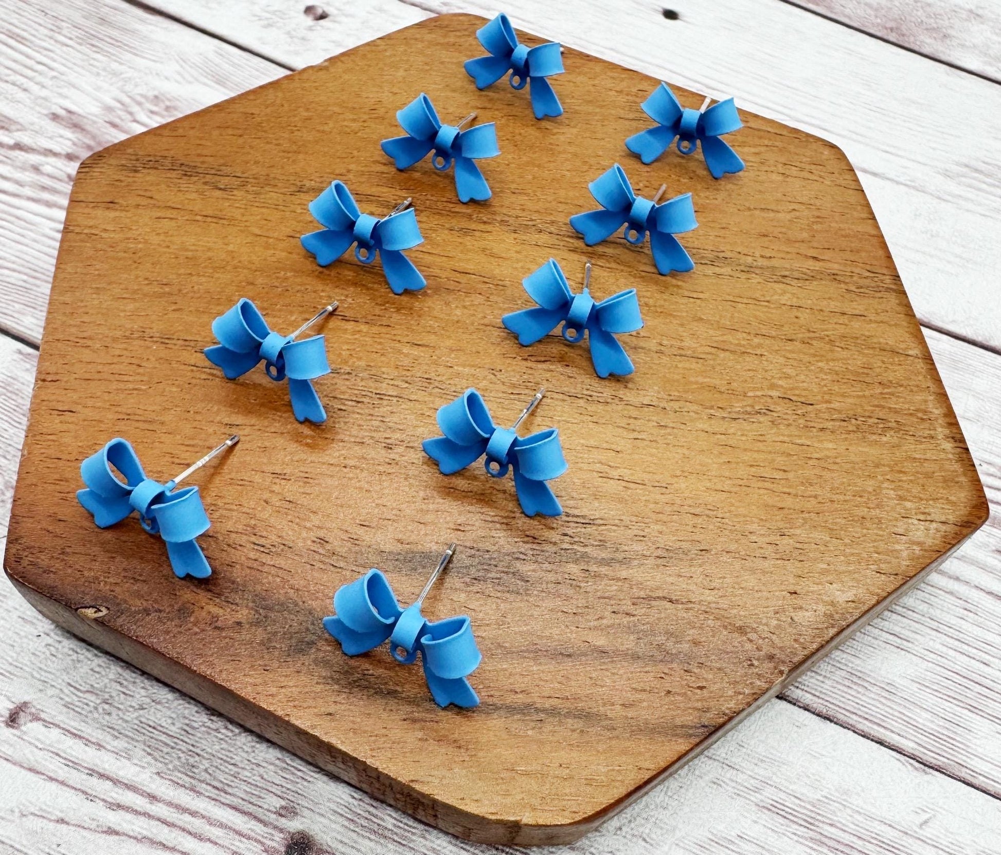 Cornflower Blue Bow Stud Connectors, Jewelry Making, Earring Findings, Set of 5 Pair, DIY Jewelry Making