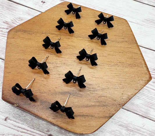 Black Bow Stud Connectors, Jewelry Making, Earring Findings, Set of 5 Pair, DIY Jewelry Making