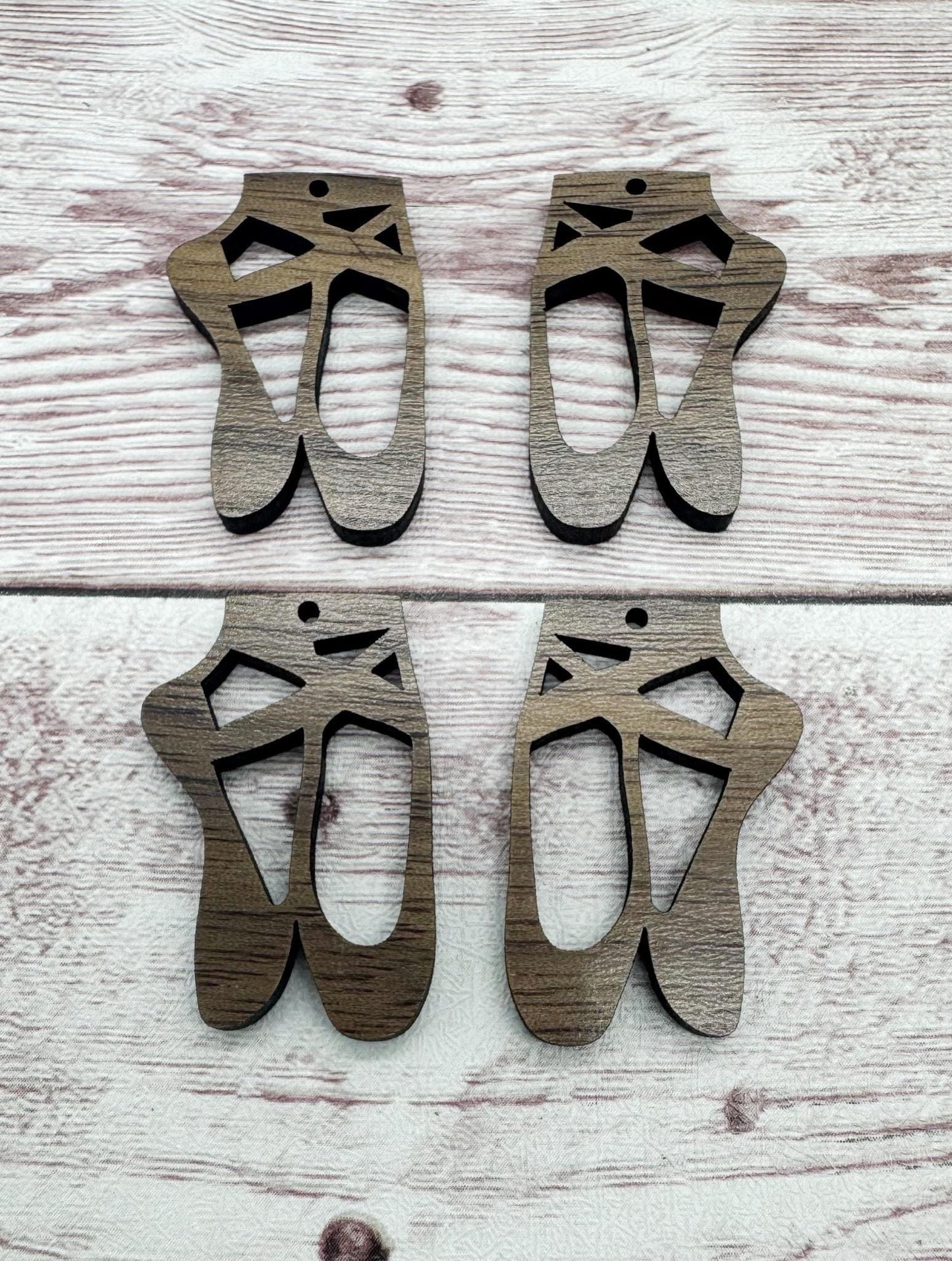 Set of 2 Pair Finished Walnut Ballet Shoes Slippers Dance Earring Blanks, DIY Jewelry Making