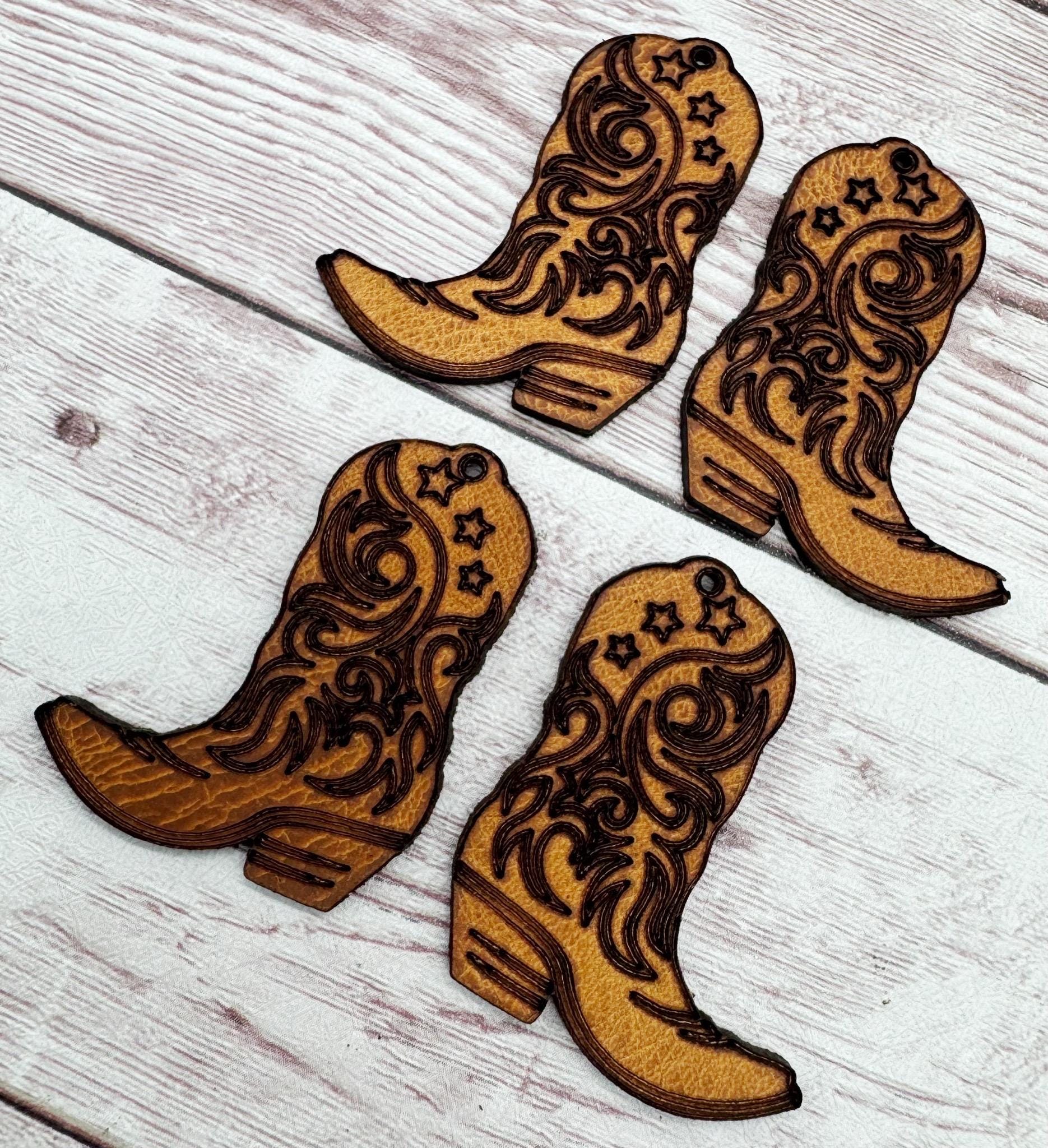 Engraved Vegetable Tanned Leather Western Cowboy Boot Earring Blanks, DIY Jewelry Making