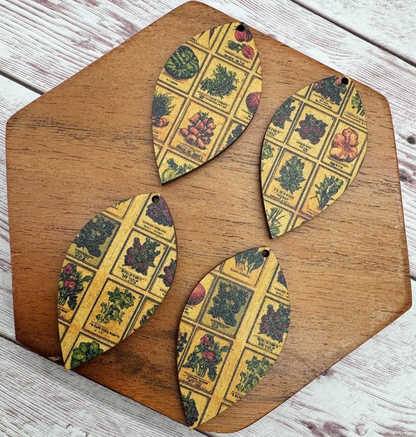 Patterned Seed Packets Garden Print Spring Summer Wood Earring Blanks, DIY Jewelry Making