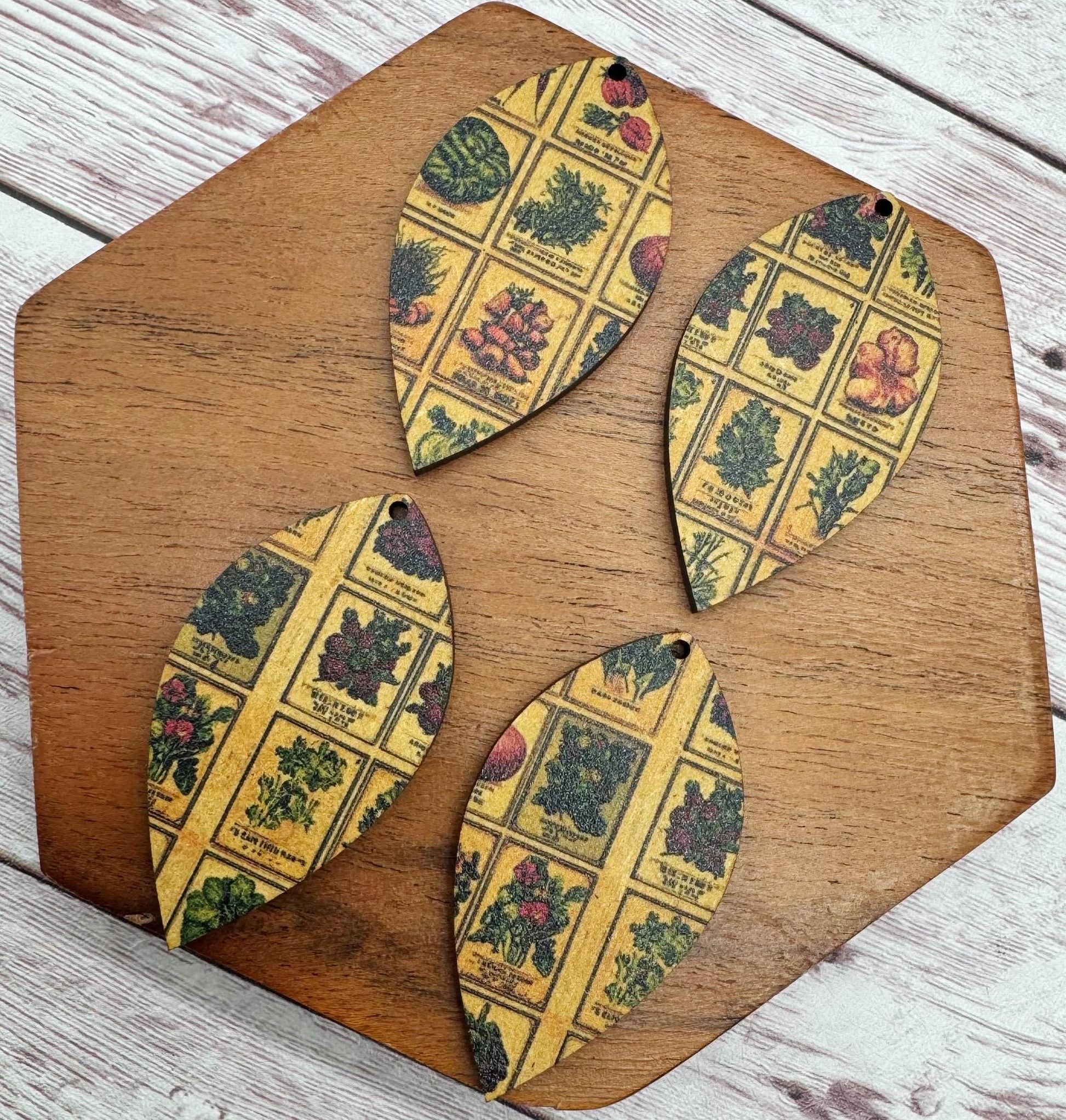 Patterned Seed Packets Garden Print Spring Summer Wood Earring Blanks, DIY Jewelry Making