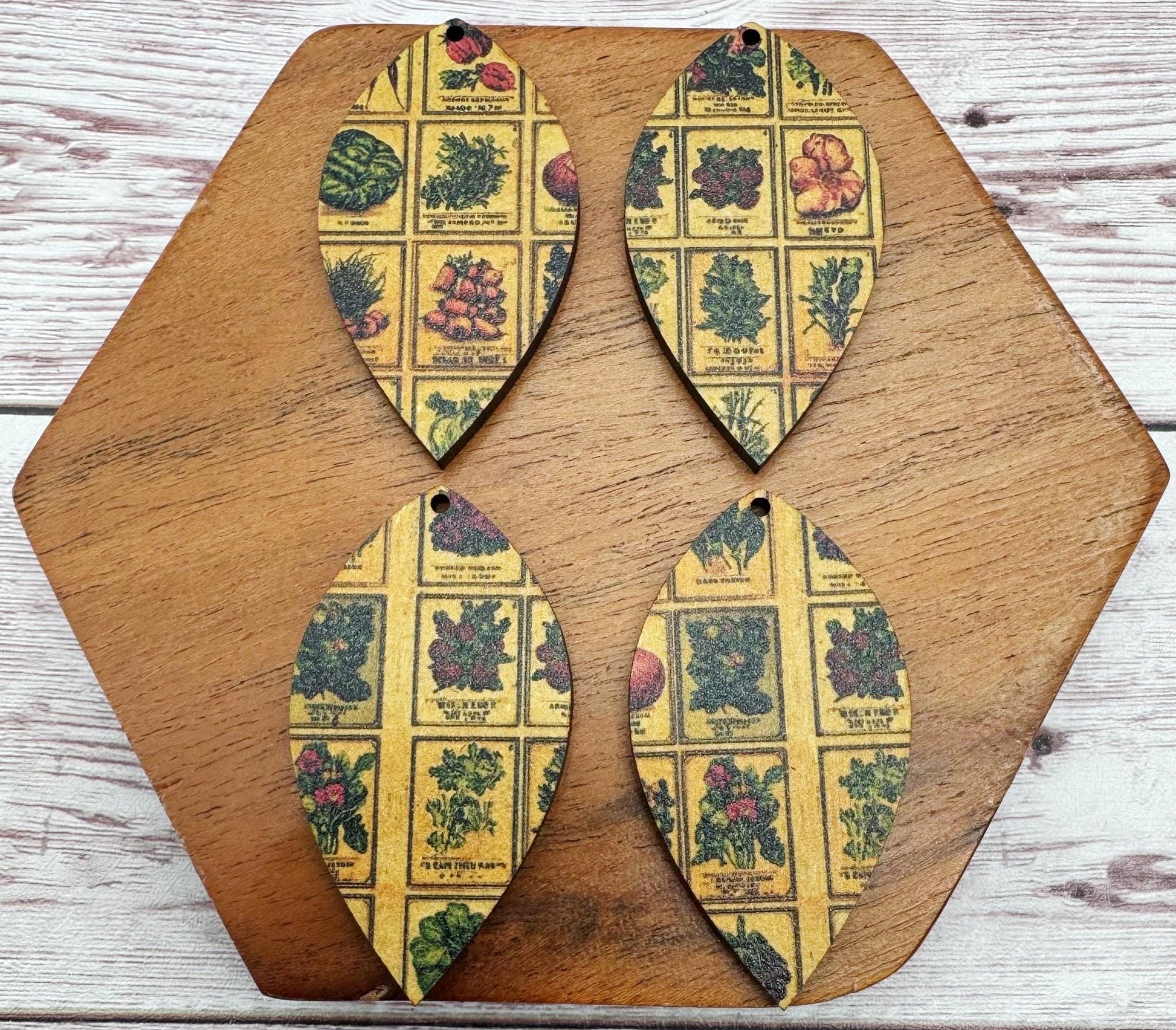 Patterned Seed Packets Garden Print Spring Summer Wood Earring Blanks, DIY Jewelry Making