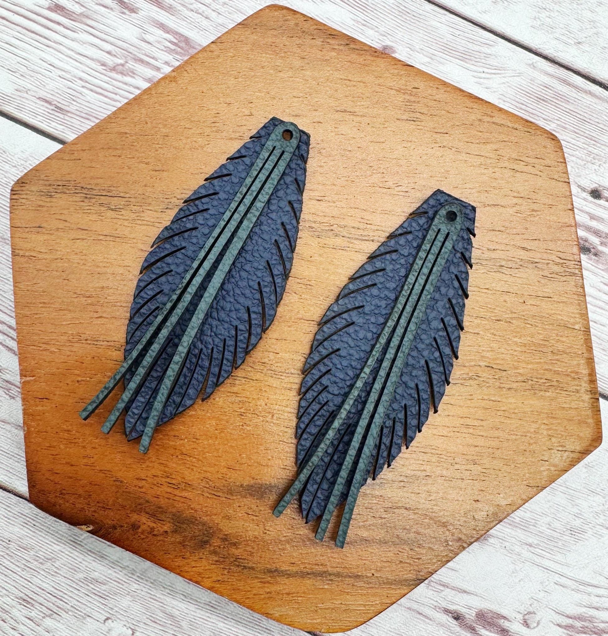 Layered Navy Blue Fringe Vegetable Tanned Leather Set, Earring Blanks, DIY Jewelry Making