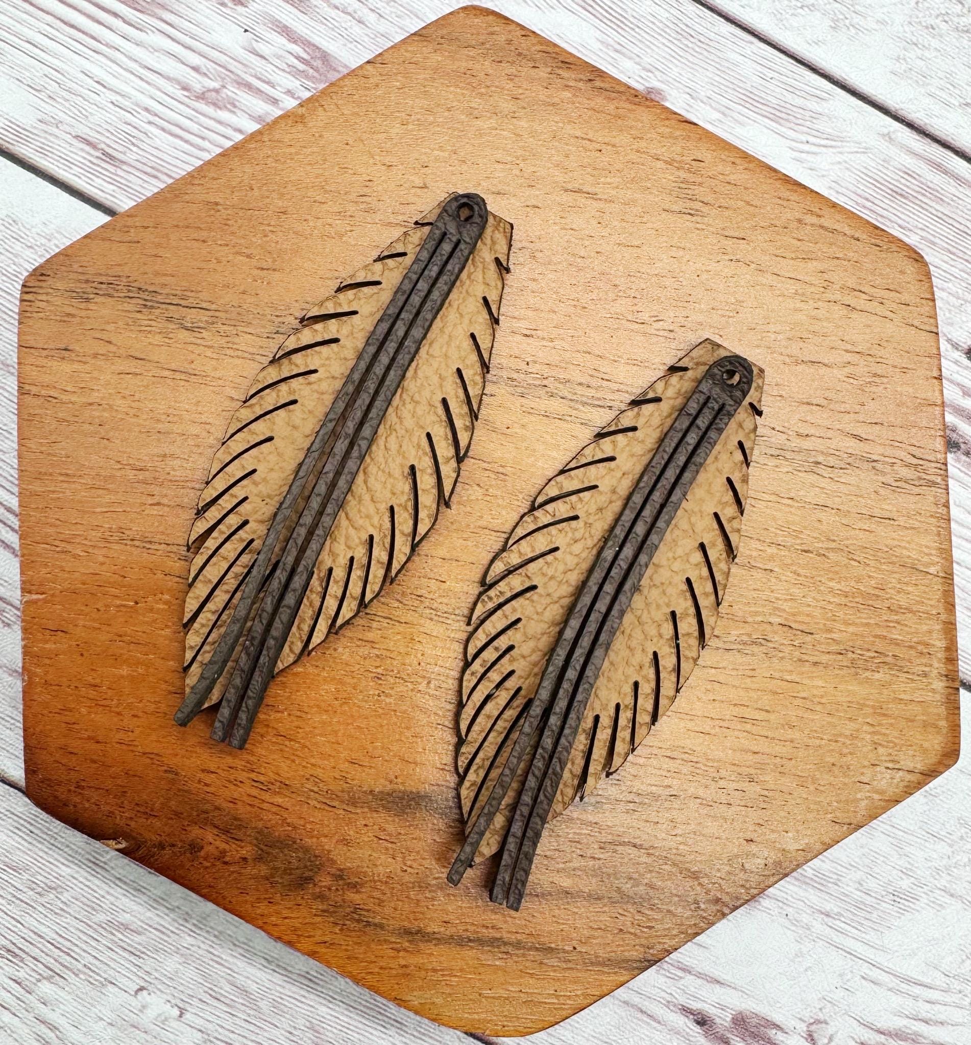 Layered Tan and Brown Fringe Vegetable Tanned Leather Set, Earring Blanks, DIY Jewelry Making