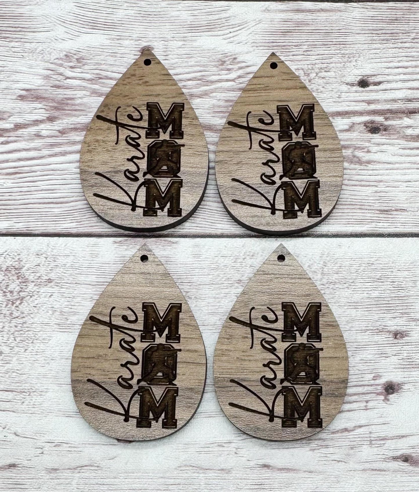Wood Teardrop Engraved Karate Mom Earring Blanks, Finished Walnut Blank, DIY Jewelry Making