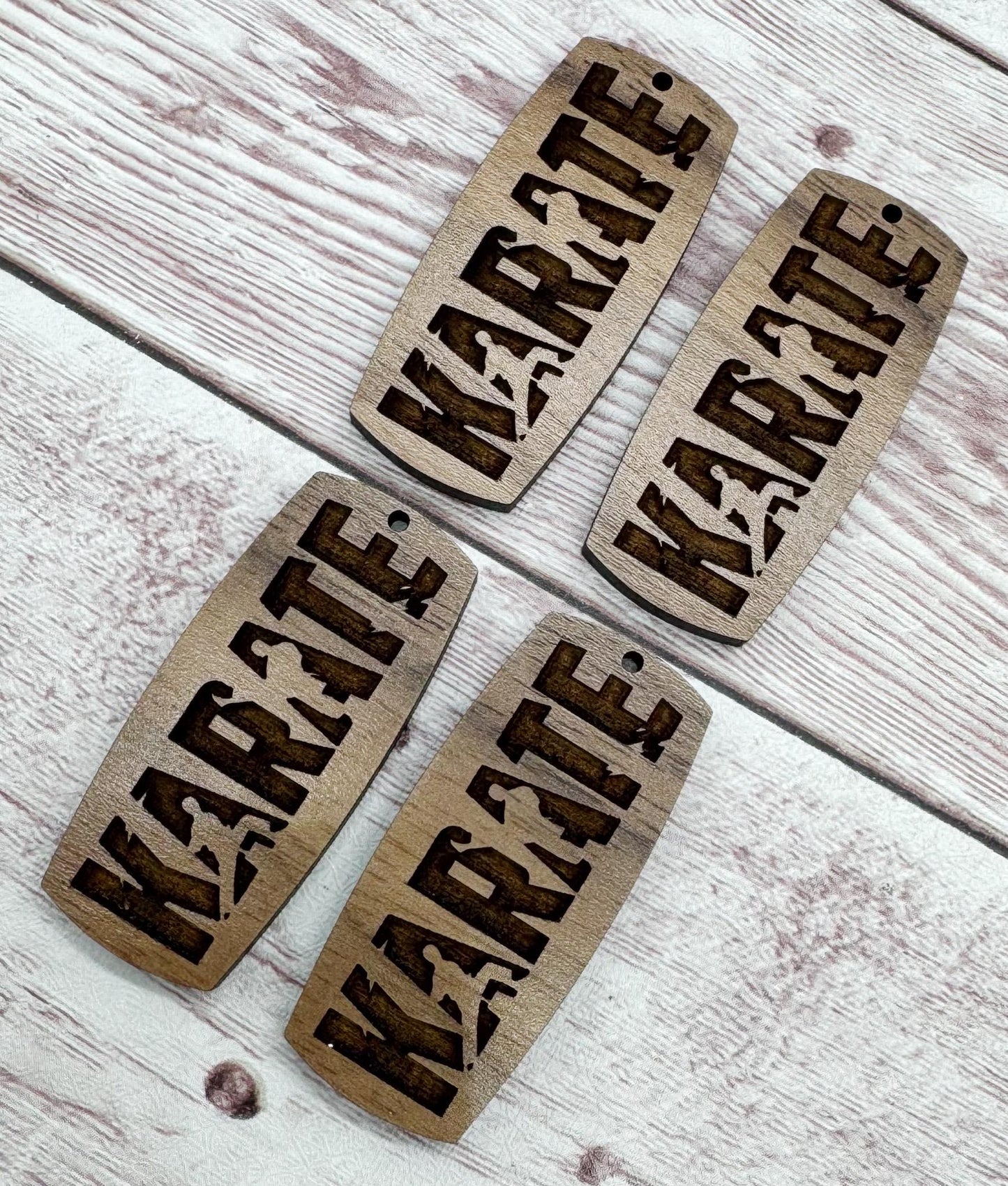 Wood Engraved Karate Bar Earring Blanks, Finished Walnut Blank, DIY Jewelry Making