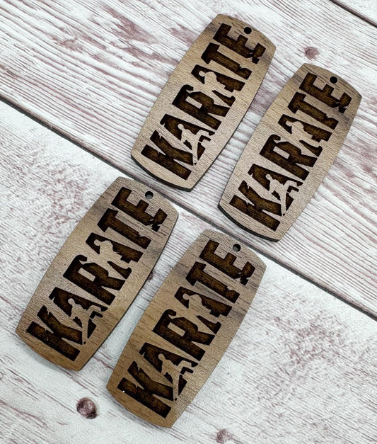 Wood Engraved Karate Bar Earring Blanks, Finished Walnut Blank, DIY Jewelry Making